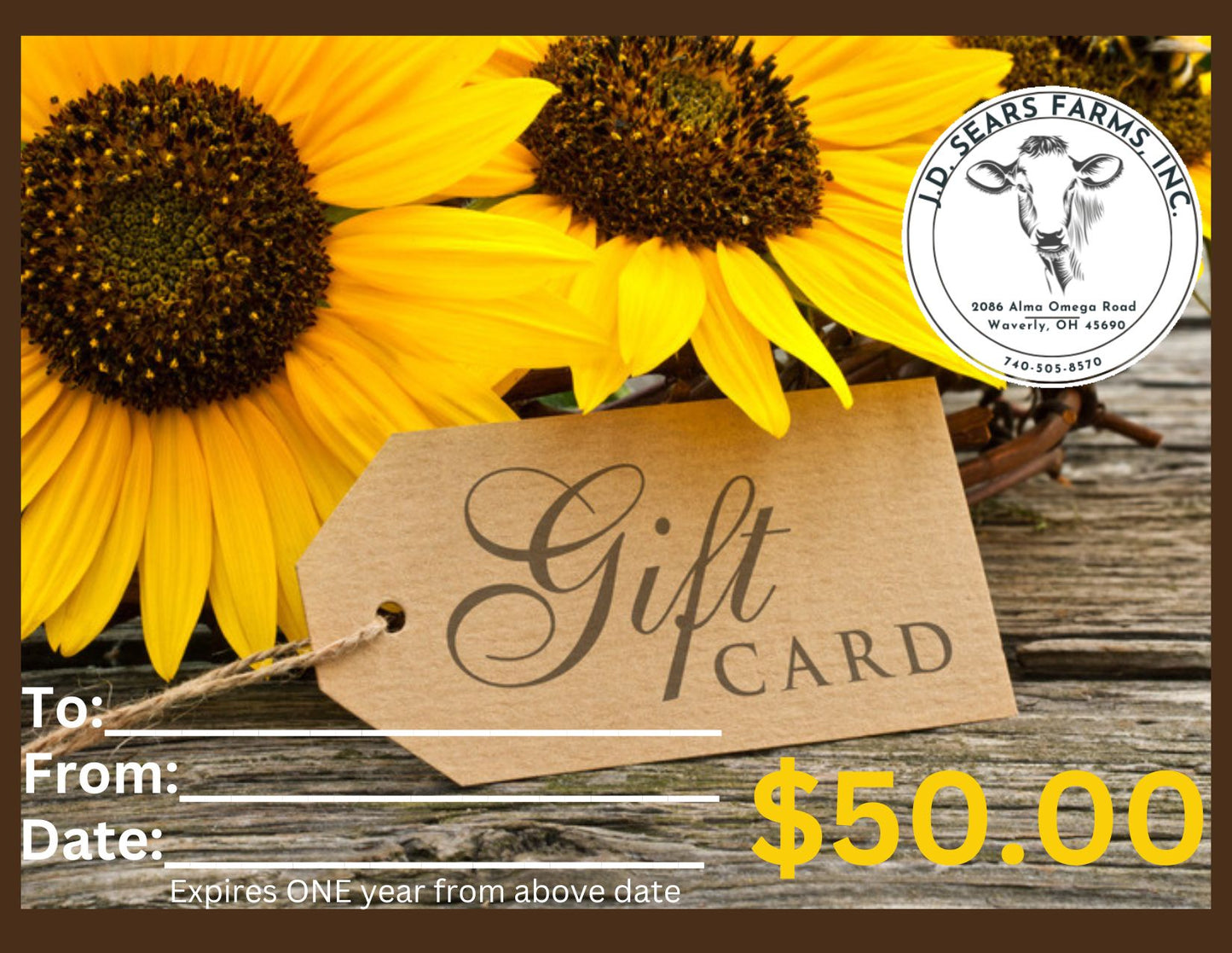 JD Sears Farms Beef Gift Card